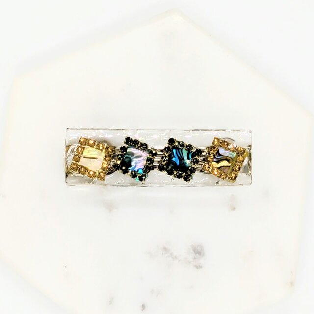 螺鈿とラインストーンのスクエアのヘアバレッタ