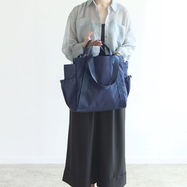 ネイビー ナイロン トートバッグ 極上☆フェリージ/Felisi【定番☆トートバッグ/11-91】紺×茶/レザー