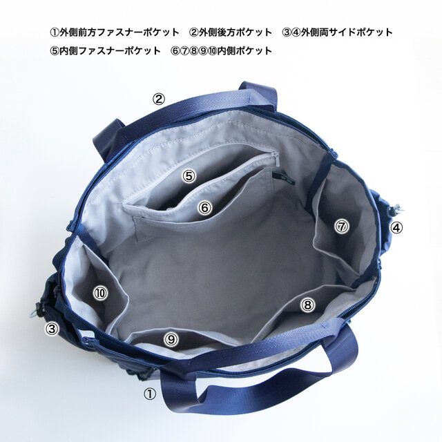 早秋新色［Lサイズ］10ポケットトートバッグ 撥水加工リサイクル