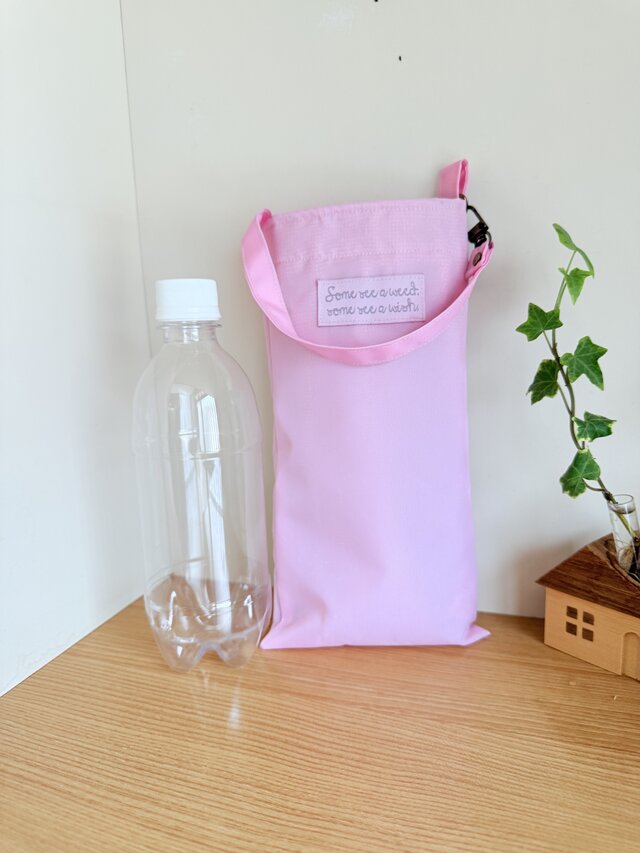 マイクロファイバー×ナイロン素材のバッグ（折り畳み傘、ペットボトル入れに）ピンク