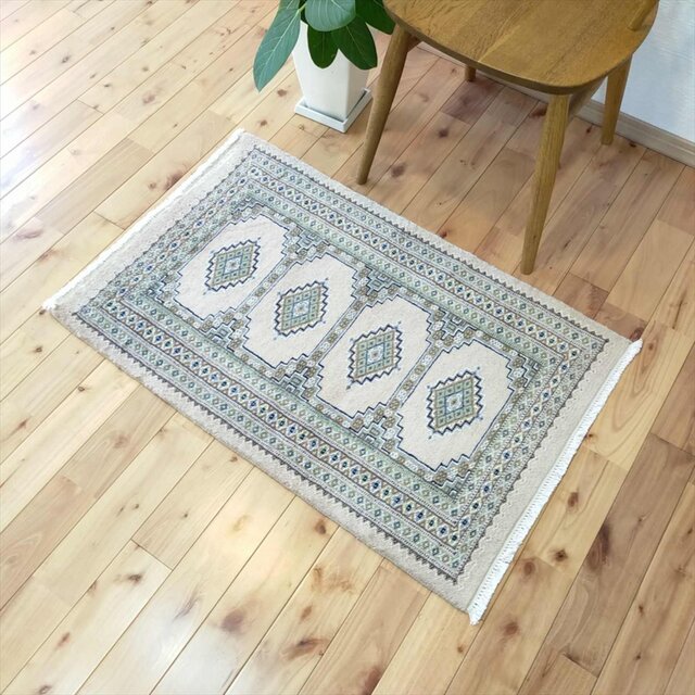 パキスタン 手織り絨毯 玄関マット size:99×66cm パキスタン絨毯 47x79cm｜手織りラグ