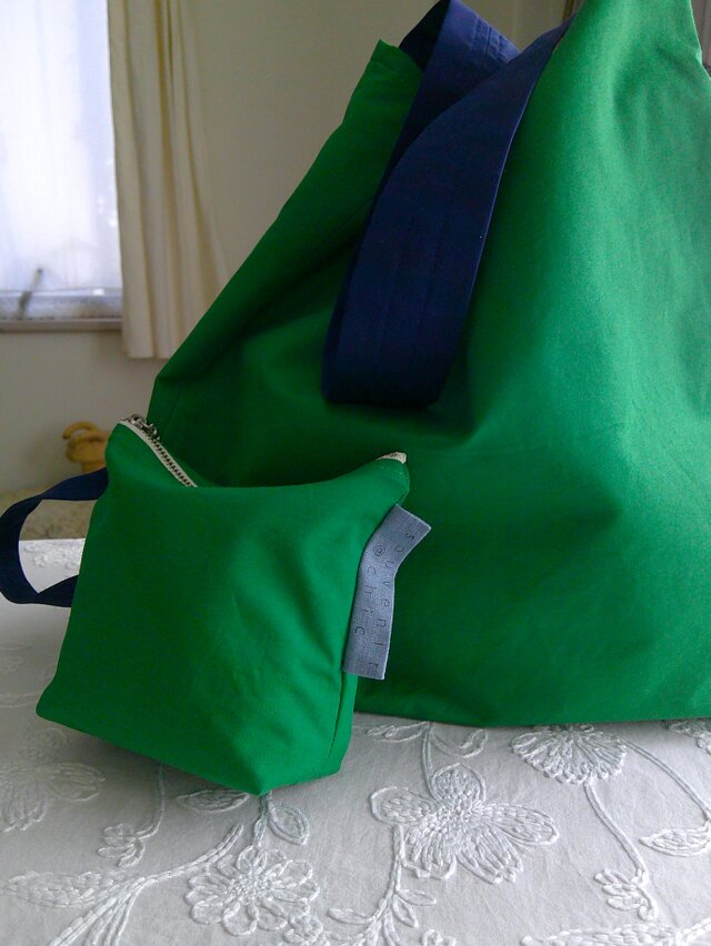 GreenTaffeta×NavyHandle ShoulderBag＆pouch