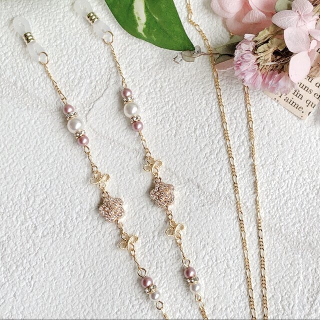 ver.1 Flower＆貴和クリスタルパール メガネチェーン | iichi 日々の