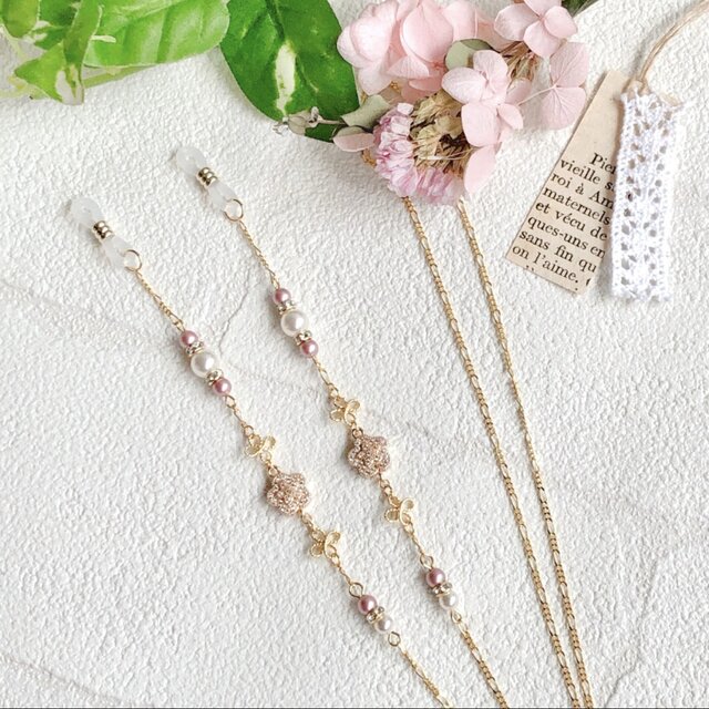 ver.1 Flower＆貴和クリスタルパール メガネチェーン | iichi 日々の