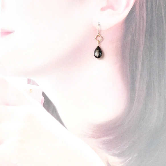 Black Shine ゴールデンシーンサファイア一粒ピアス14kgf | iichi 日々