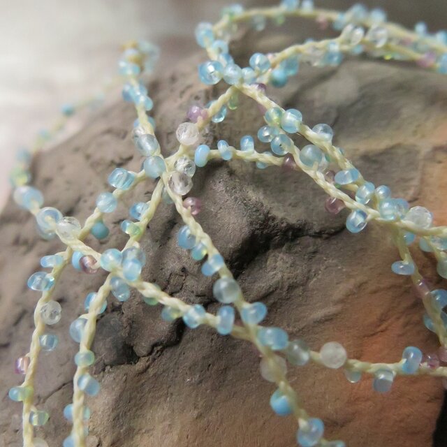 アンティーク　糸　ヴェネチアンシードビーズ　＆　アクアマリン　ネックレス　百世 momotose（西）