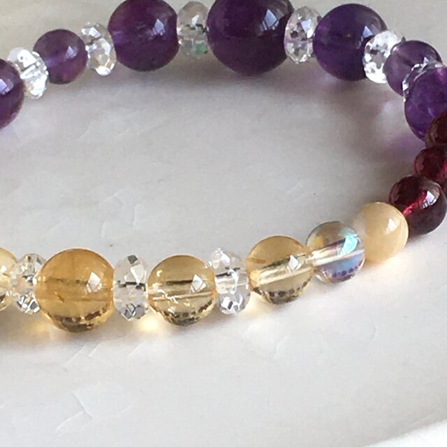 スモーキーシトリン　アメジスト　大玉　ブレスレット アメジスト＊シトリン＊ガーネットの天然石ブレスレット | iichi 日々