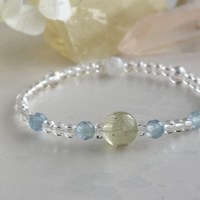 リビアングラス＊アクアマリン＊アクアクリスタル＊水晶の天然石シンプルブレスレット　～癒し＊再生＊復活～
