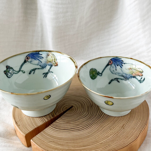 骨董　煎茶碗　手描き染付　茶器　鯉柄　湯のみ　4客セット Antique Sam's Collection 染付手描き煎茶茶碗