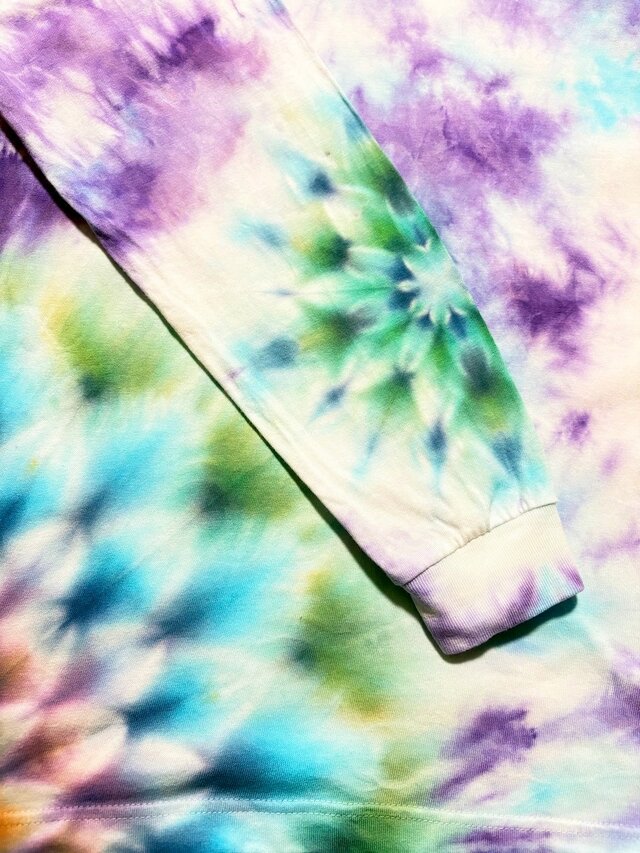 タイダイ 長袖 Tシャツ Lサイズ 曼荼羅模様 ブルー×パープル ムラ染め