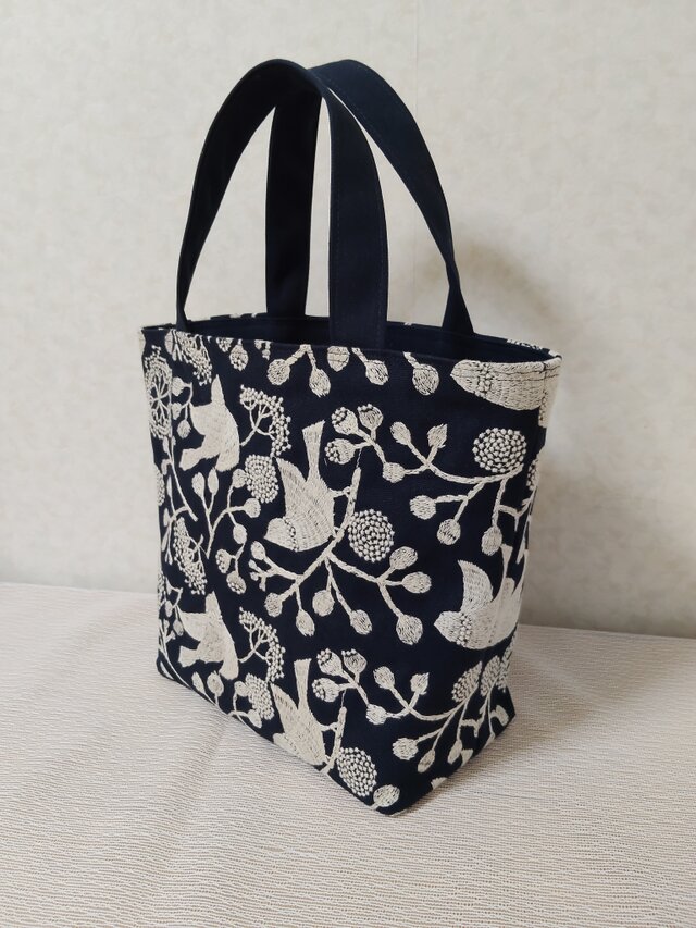 点と線模様製作所 ハンドメイド yasou生地 ネイビー トートバッグ 点と