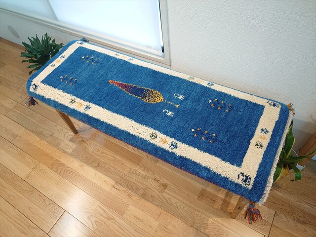 ペルシャ　ギャッベ  ミニランナー　115×40   アイボリー　ラクダ ペルシャ ギャッベ ミニランナー ラグ 115x44cm 緑 風景