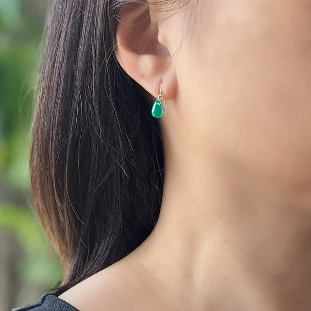 14kgfグリーンオニキス・スキャポライトピアス/イヤリング 小粒 グリーンオニキス ドロップピアス&frasl;イヤリング 天然石 14kgf