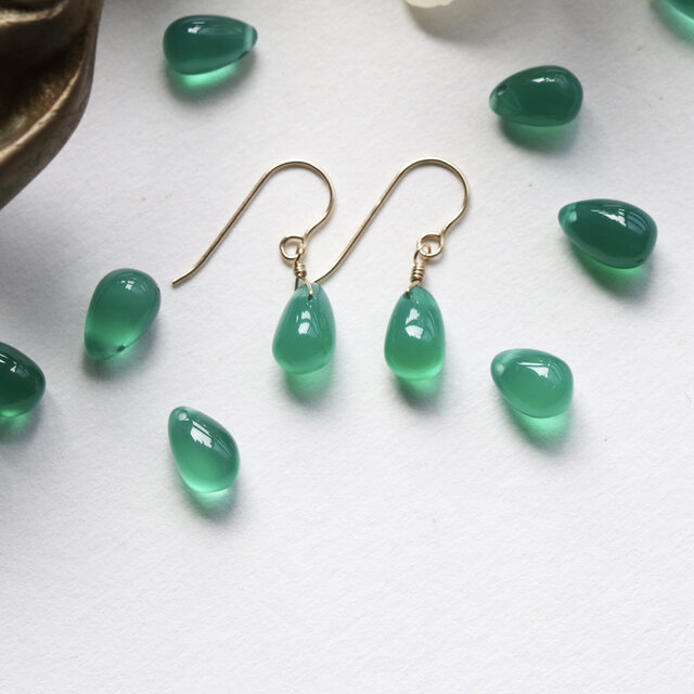 14kgfグリーンオニキス・スキャポライトピアス/イヤリング 小粒 グリーンオニキス ドロップピアス&frasl;イヤリング 天然石 14kgf