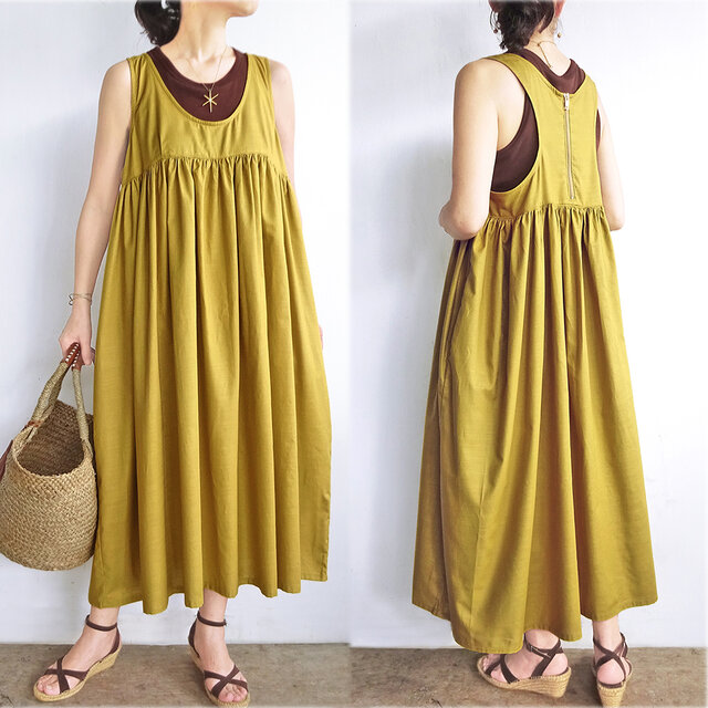 バックZIPワンピース（マスタード）