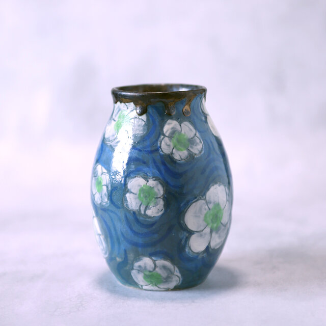 花柄陶器花瓶 花瓶 モノトーンフラワーベース 陶器 幅8.5×奥行8.5×高さ24cm
