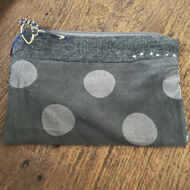 パッチワークポーチ　水玉チェックちくちくグレー緑他