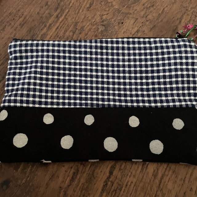パッチワークポーチ　水玉チェック黒白他