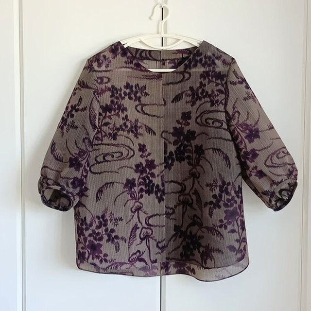 着物リメイク ハンドメイド ブラウスシャツ winepart12 R321 着物リメイク ハンドメイド ブラウスシャツ winepart12 R321