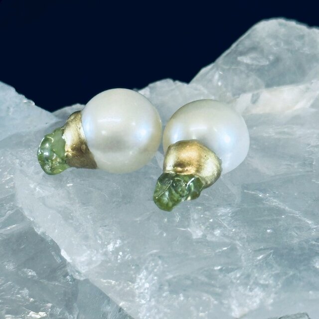 【金継ぎジュエリー】淡水パール × ペリドット　– Verdant Ray –