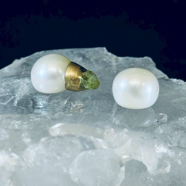 【金継ぎジュエリー】淡水パール × ペリドット　– Olive Frost –