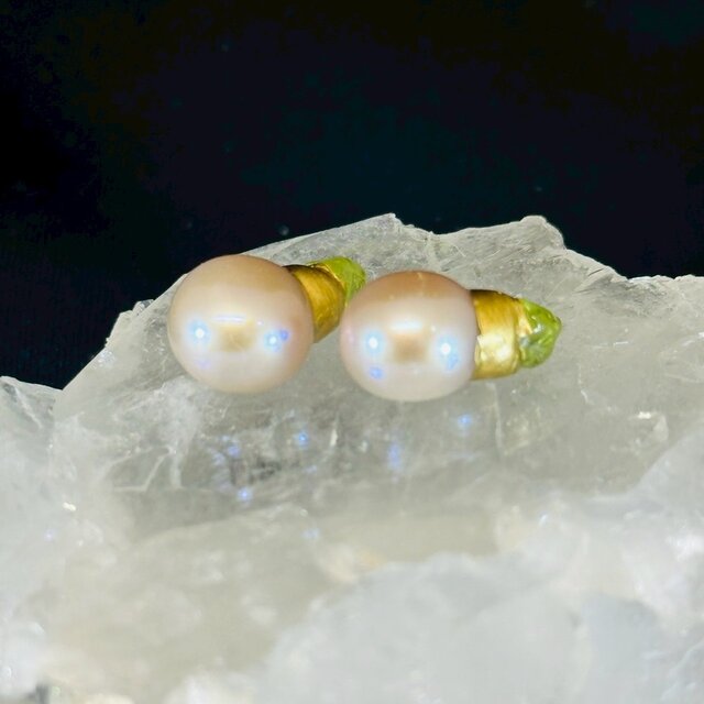 【金継ぎジュエリー】淡水パール（ピンク） × ペリドット　– Rosé Horizon –