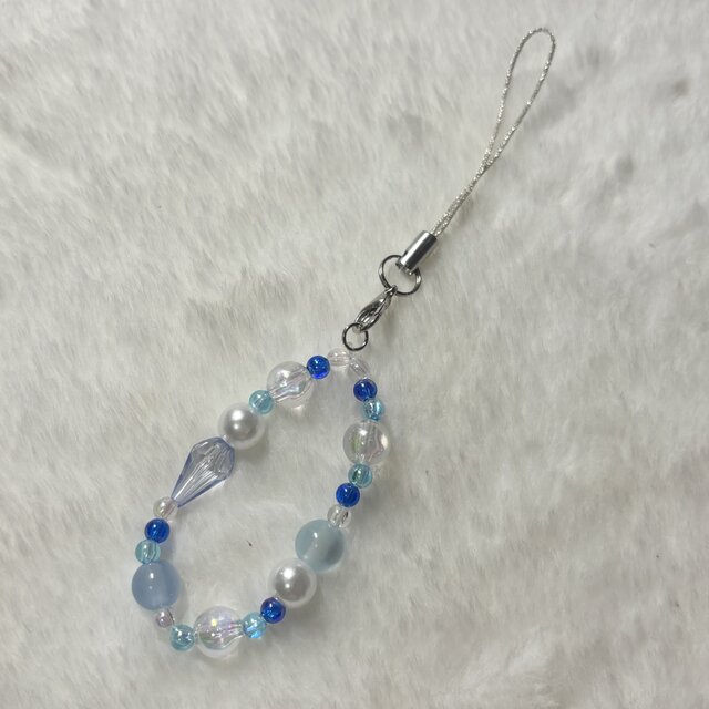 ブルー系ビーズストラップ