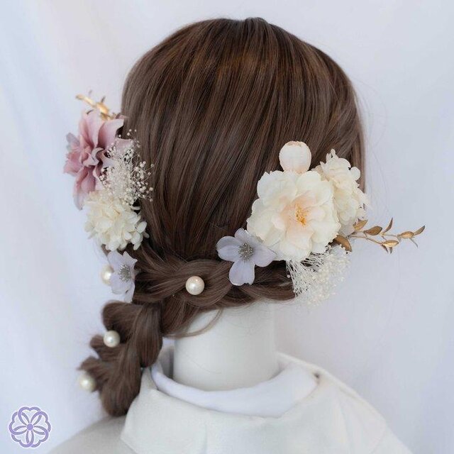 くすみピンクのダリアと桜の髪飾り No.SG57 成人式 卒業式 結婚式 ヘア