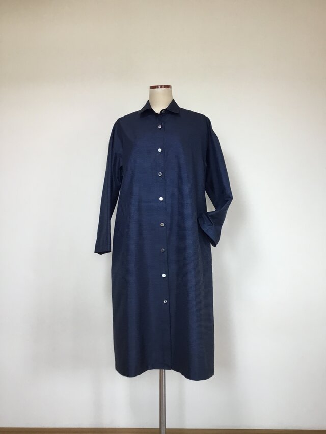 紺色紬のワンピース 着物リメイク | iichi 日々の暮らしを心地よくする