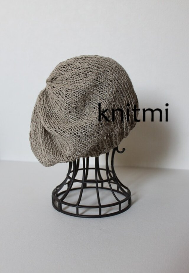 オールシーズン【北欧リネン100%】 ゆるっと涼しいニットベレー帽　しめつけなし★麻　ナチュラルベージュ