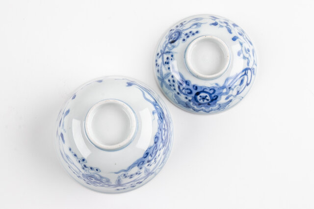 古伊万里 染付 線描き唐草文 蓋茶碗 江戸後期 | iichi 日々の