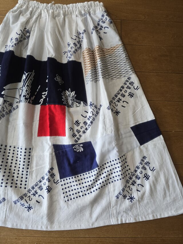 着物リメイク 手作り 白 手ぬぐい パッチワーク スカート | iichi 日々
