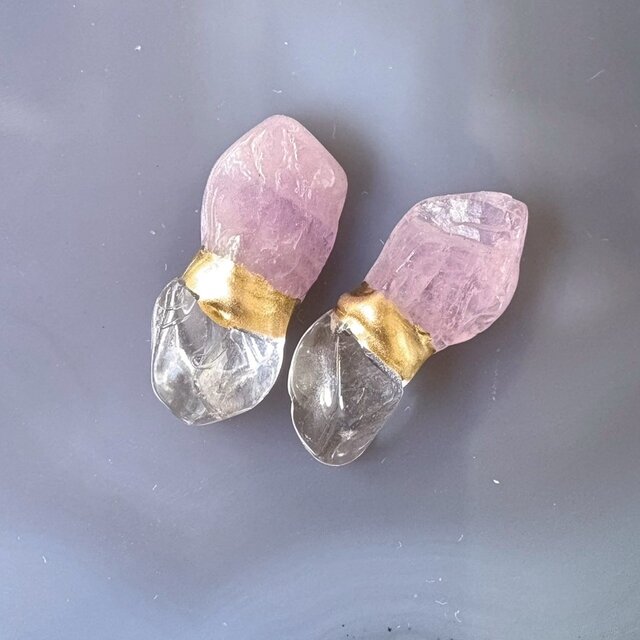 【金継ぎジュエリー】クンツァイト × 水晶　- Evening Whisper -