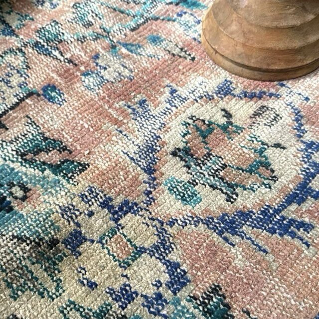 68×154 くすみピンクベージュ×ターコイズブルー トルコヴィンテージラグ 68×154 くすみピンクベージュ×ターコイズブルー トルコ