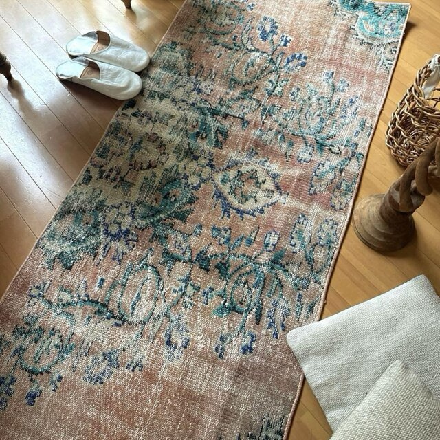 68×154 くすみピンクベージュ×ターコイズブルー トルコヴィンテージ