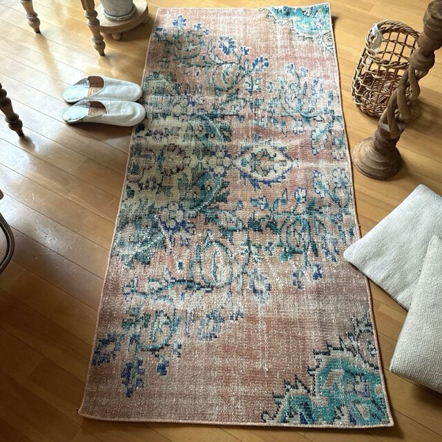 68×154 くすみピンクベージュ×ターコイズブルー トルコヴィンテージ