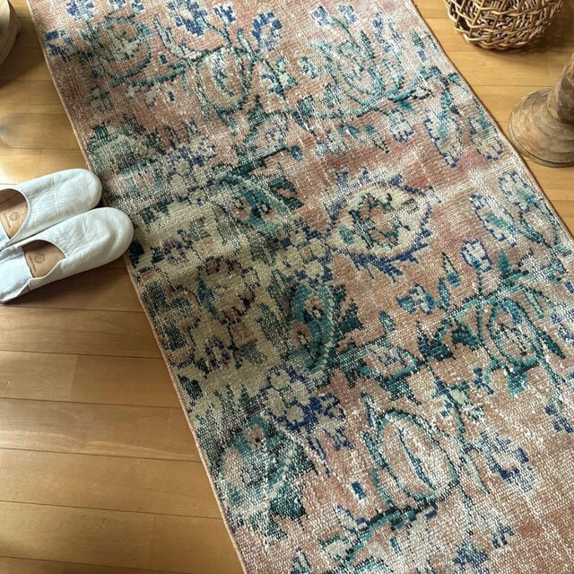 68×154 くすみピンクベージュ×ターコイズブルー トルコヴィンテージ