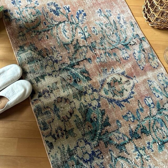 68×154 くすみピンクベージュ×ターコイズブルー トルコヴィンテージ