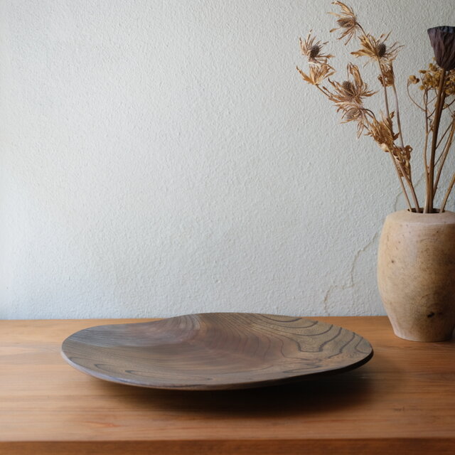 さば杢の大皿　ケヤキ〈ガラスコーティング〉【v1230】