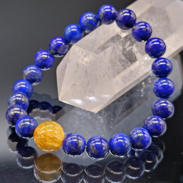 タイチンルチルクォーツ・ラピスラズリ・8mm【親玉11mm・高品質】ブレスレット