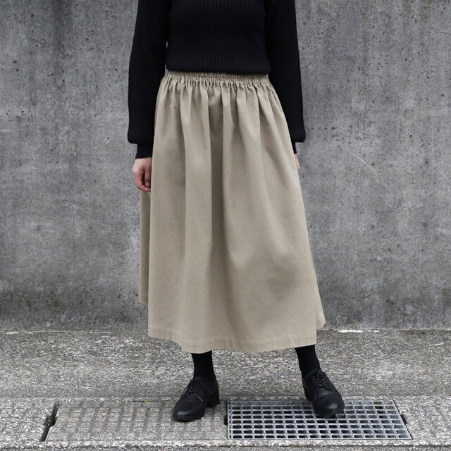 コットンリネン ギャザースカート（ アッシュグレー ）リネン 綿 麻 ロング マキシ ポケット