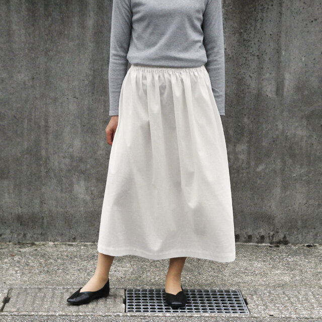 コットンリネン ギャザースカート（ 白 ）オフホワイト リネン