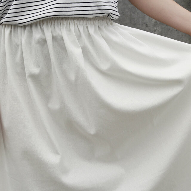 コットンリネン ギャザースカート（ 白 ）オフホワイト リネン 綿 麻