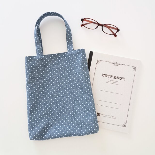 B5サイズ トートバッグ 水玉 シャンブレー ドット柄 ハンドメイド