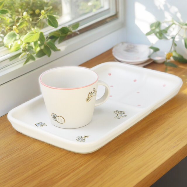 手描きランチプレート・ミニマグセット ピンク【砥部焼】