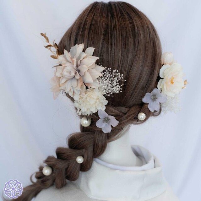 アイボリーグレージュと桜の髪飾り No.GI72 髪飾り 成人式 卒業式 結婚