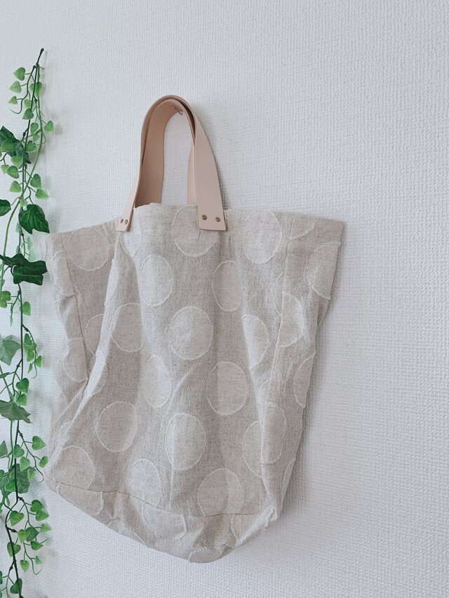 本革取手リネントートバッグ