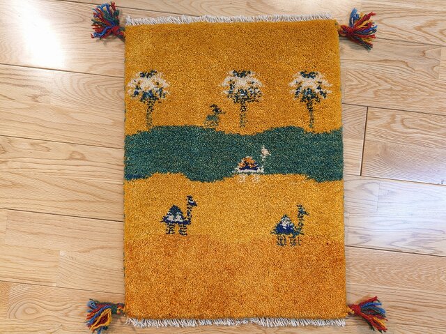 ペルシァギャッぺ ペルシャ ギャッベ 玄関マット小 53x40cm 風景 ラクダ 夕陽 砂漠