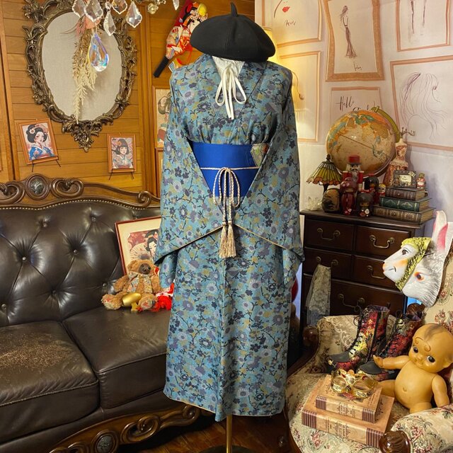 着物リメイク セミロングワンピース ドレス 洗える 化繊 名古屋