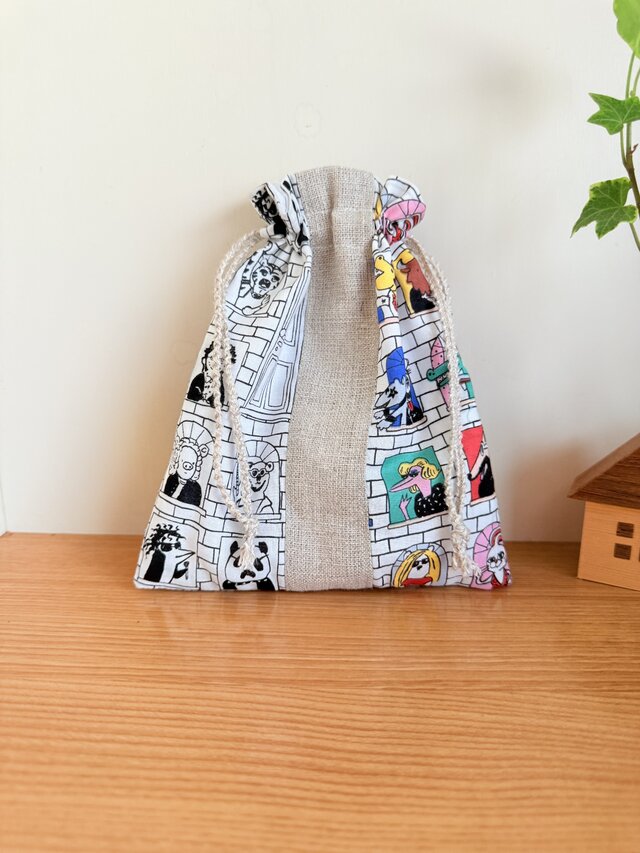 ミュージシャンアニマル柄の巾着袋